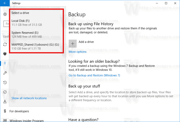 Select A Drive For Backup In Settings