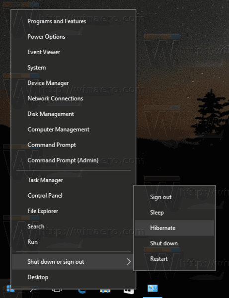 Windows 10 Hibernate PC Win X