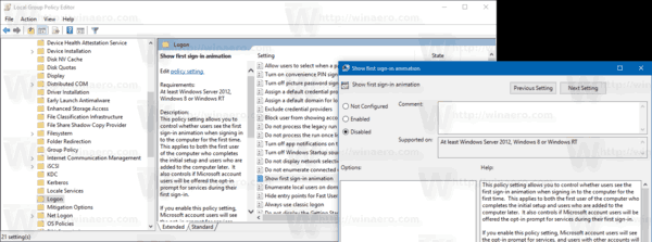 Windows 10 Отключить редактор групповой политики анимации входа