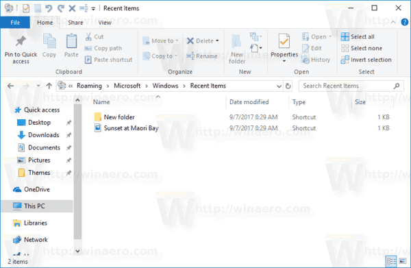 Windows 10 Recent Folder