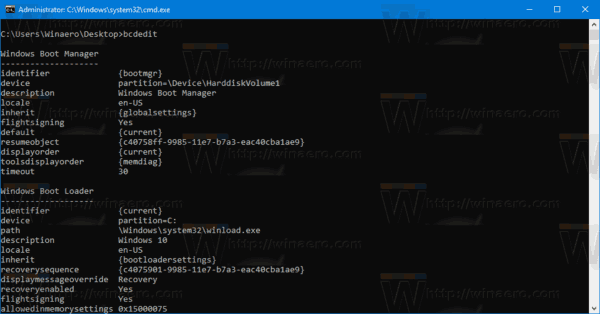 Bcdedit Output Windows 10