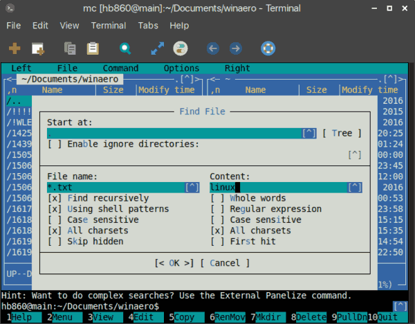 linux cli search for text in files