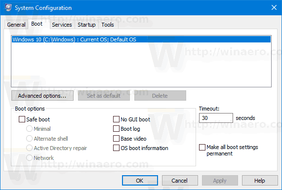 Msconfig Boot Tab Windows 10