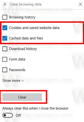 edge clear cache cookies