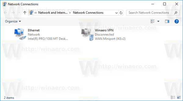 Network Connections Folder With VPN Windows 10