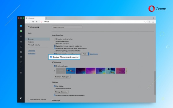 Opera 50 Enable Chromecast