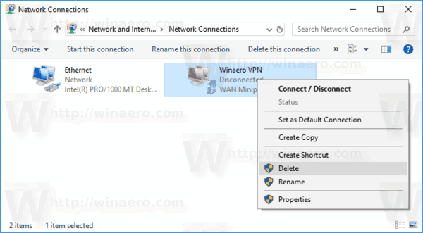 Remove VPN Connection Windows 10