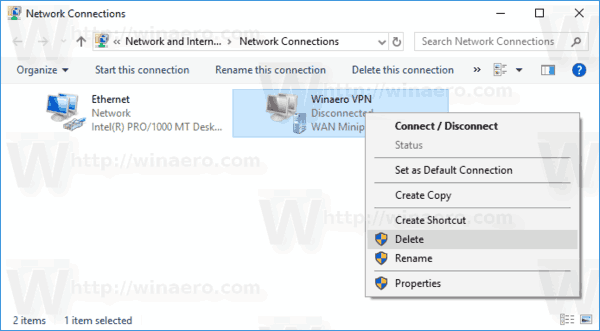 uninstall vpn windows 10