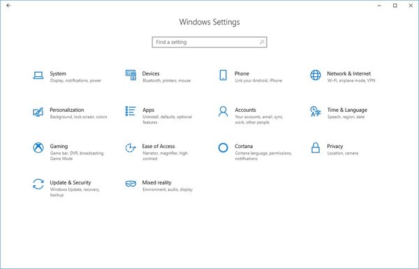 Settings Fluent Design Windows 10 1