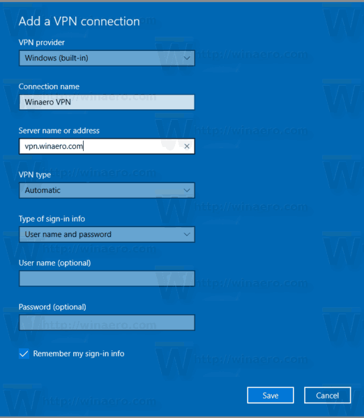 VPN Connection Address Windows 10