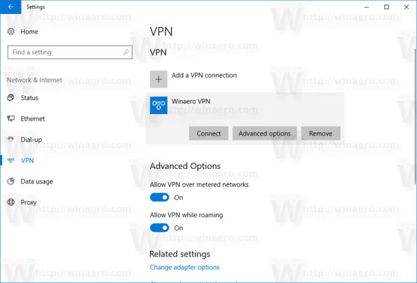 VPN Connection Selected Windows 10
