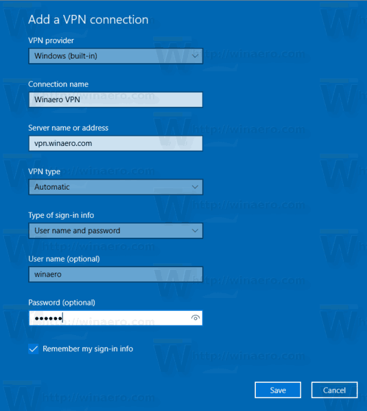 VPN User Name Windows 10