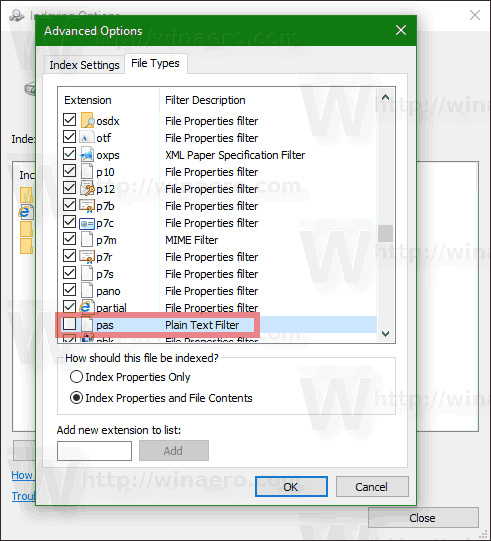 Windows 10 Remove File Type From Search Index
