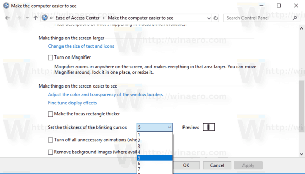 Windows 10 Change Cursor Thickness Control Panel
