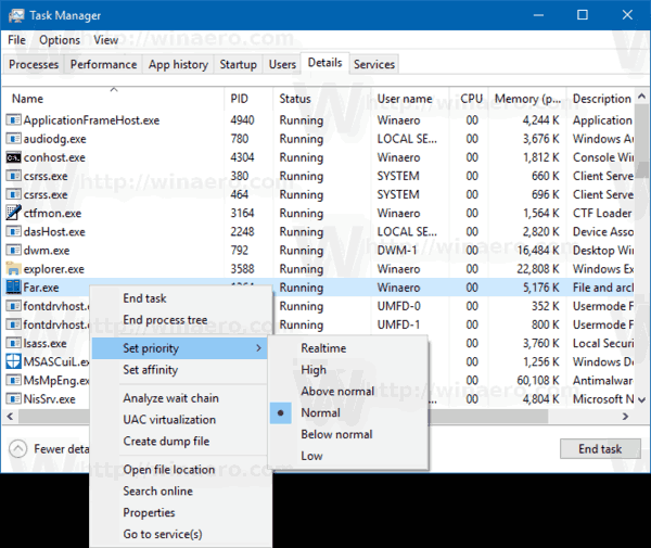 task manager priority high vs real time