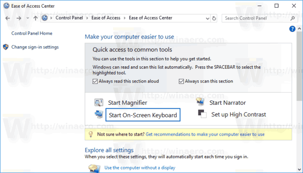 Windows 10 Control Panel Ease Of Access Center