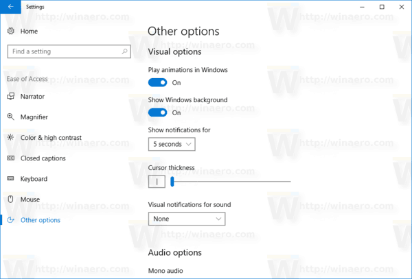 Windows 10 Ease Of Access Other Options