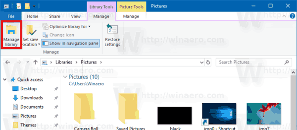 Windows 10 Manage Library Button