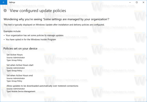 Windows 10 См. Применяемые политики обновления