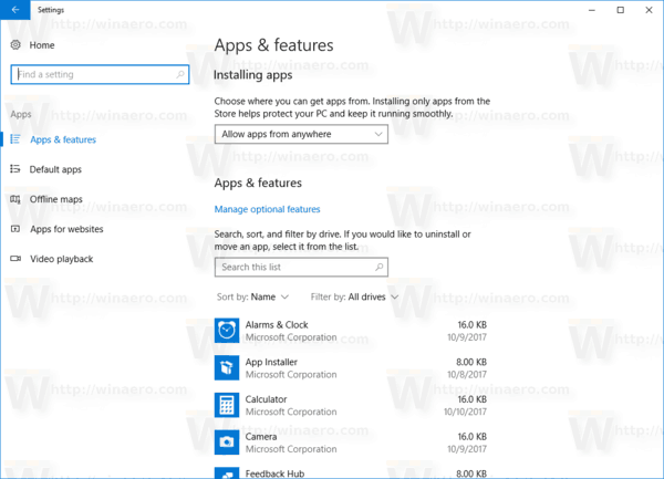 Apps And Features Windows 10
