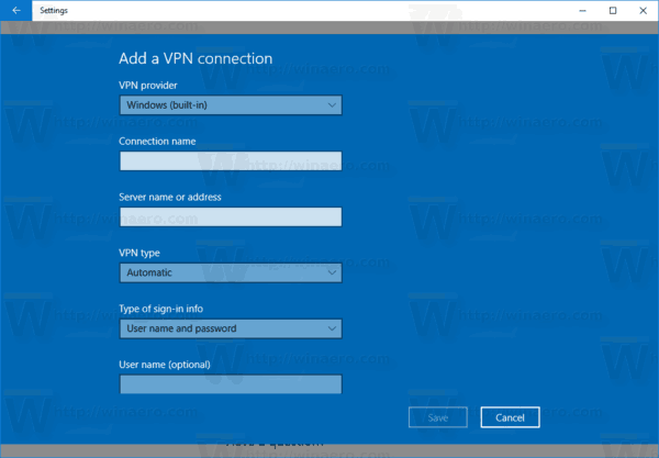 New VPN Connection Wizard Windows 10