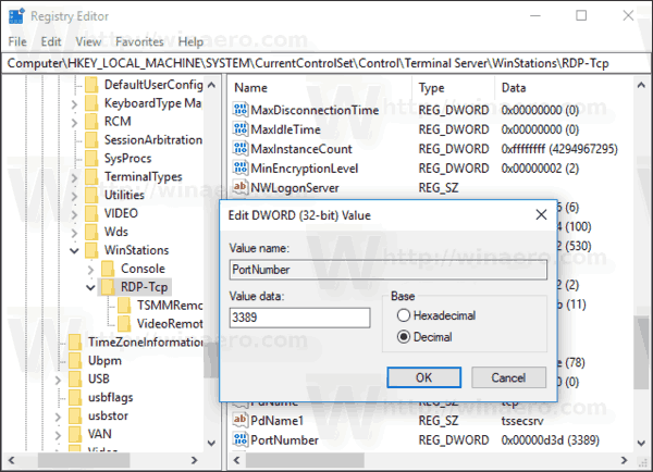 windows terminal services port number