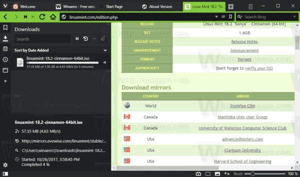 Vivaldi 1.13 Download Speed