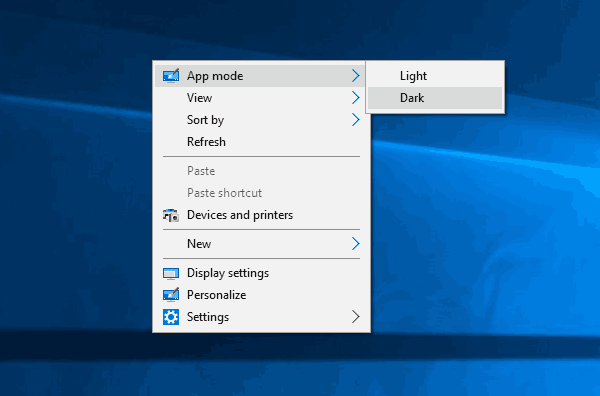 App Mode Context Menu Small Windows 10