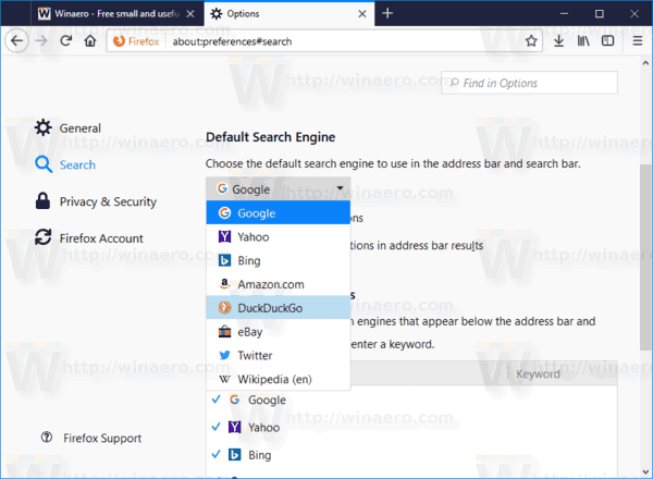 Firefox Change Default Search Engine