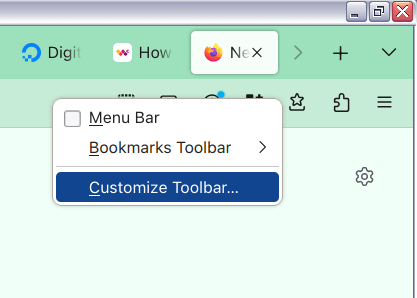 Firefox Customize Toolbar