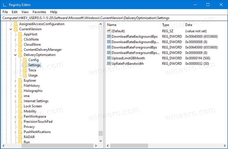 Ограничение пропускной способности Центра обновления Windows в реестре