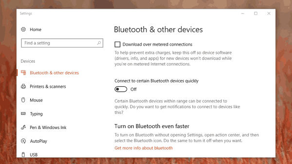 Microsoft QuickPair Settings