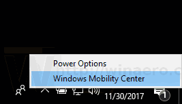 Open Mobility Center Windows 10 Battery Context Menu
