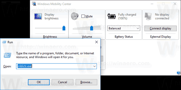 Open Mobility Center Windows 10 Run