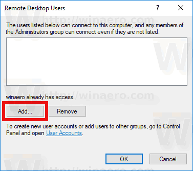 Remote Desktop Users Dialog