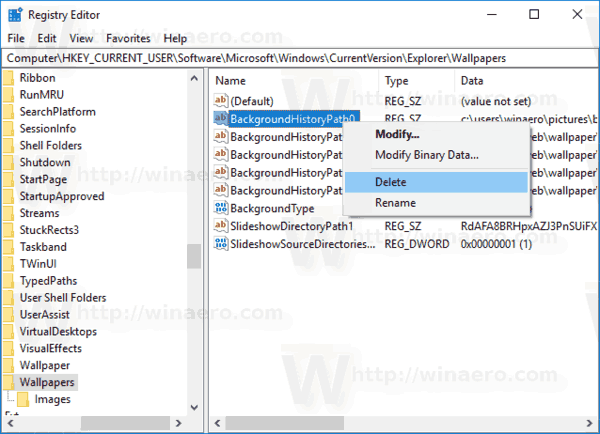 Remove Recently Used Wallpaper History In Windows 10
