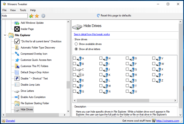 Tweaker Hide Drives Show Letters
