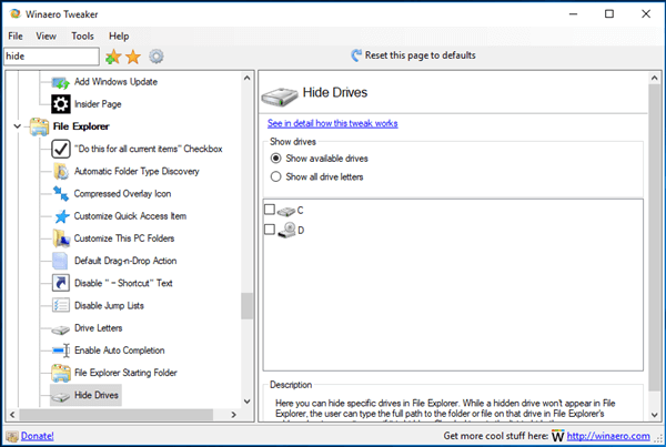 Tweaker Hide Drives
