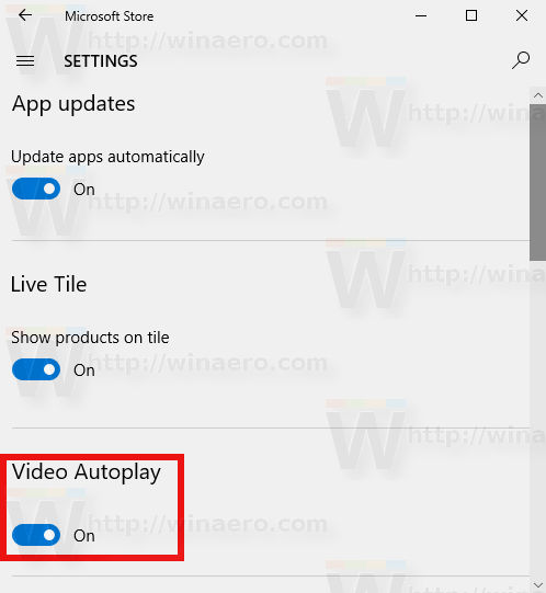 Windows 10 Store Disable Autoplay