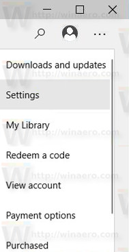 Windows 10 Store Settings Menu