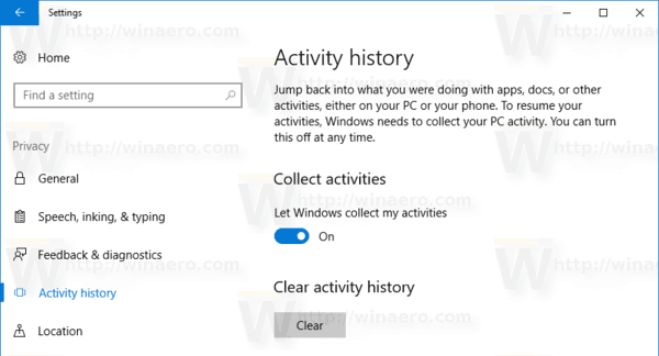 Windows 10 Enable Activity History