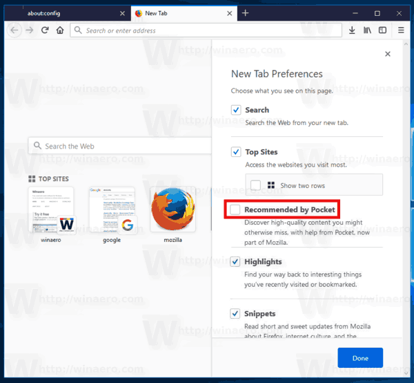 Disable Pocket New Tab Page Firefox