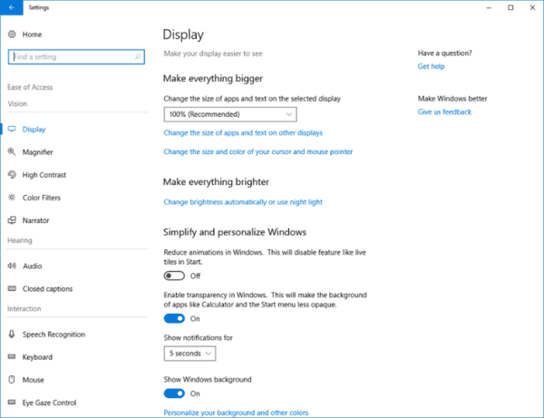 Ease Of Access Settings 17035