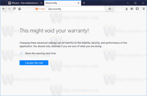 Firefox 57 About Config Confirmation