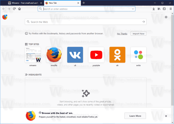 Firefox 57 Открыть новую вкладку