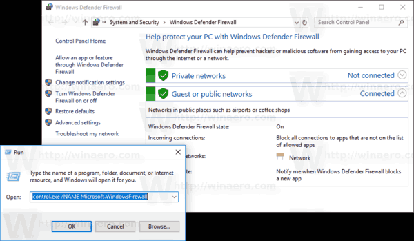 firewall control panel windows 10