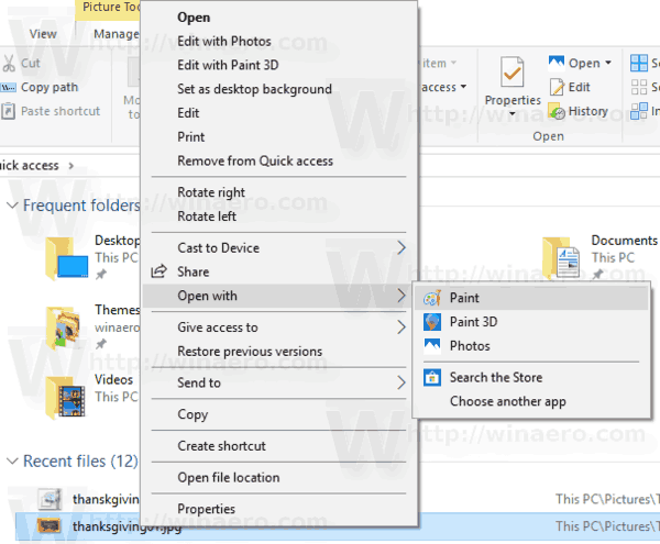 Open With Menu Windows 10