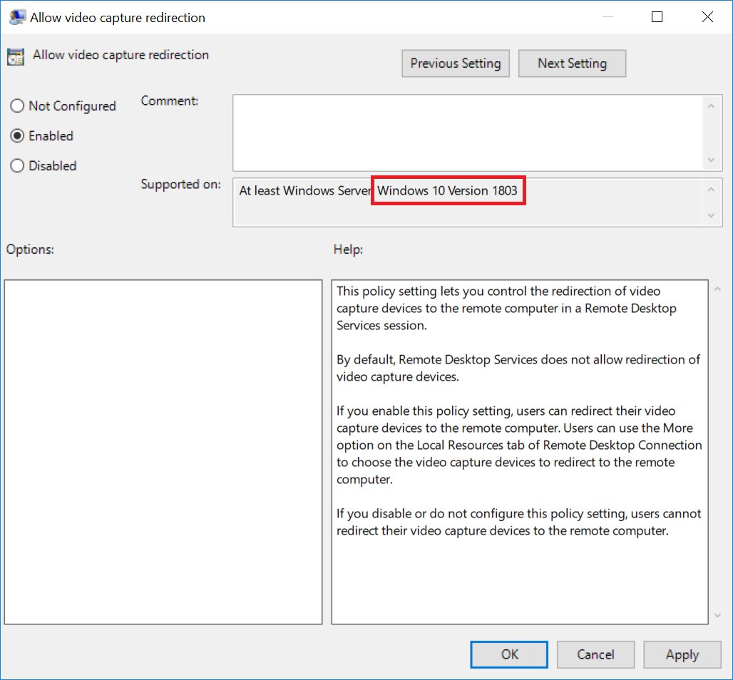 Video Capture Over Rdp Windows 10 Policy