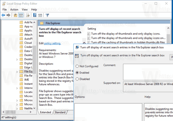 Disable Search History With Group Policy