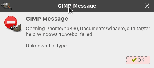 GIMP Error Message Webp